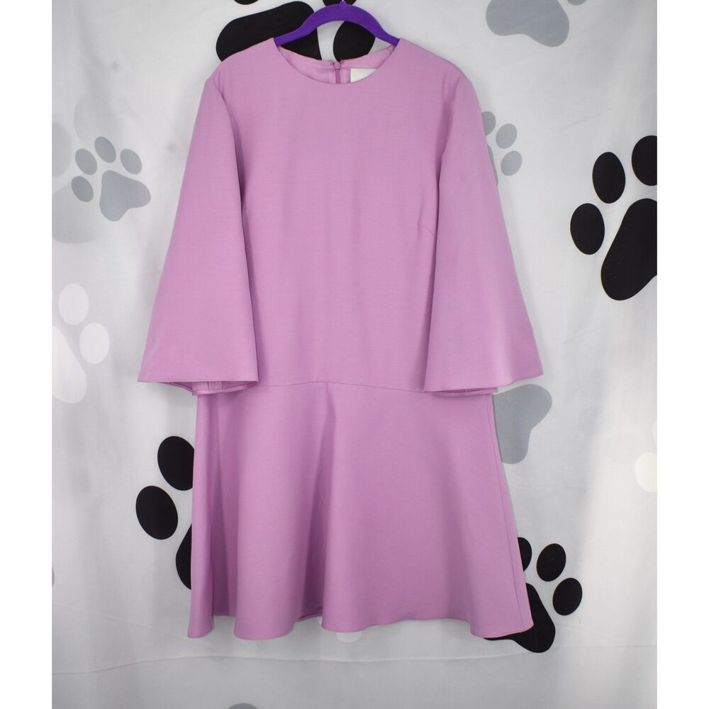 600 E Valentino NWT Wool and Silk Blend Mini Dress Flute Hem Bell Sleeves Lavend - Picture 3 of 9